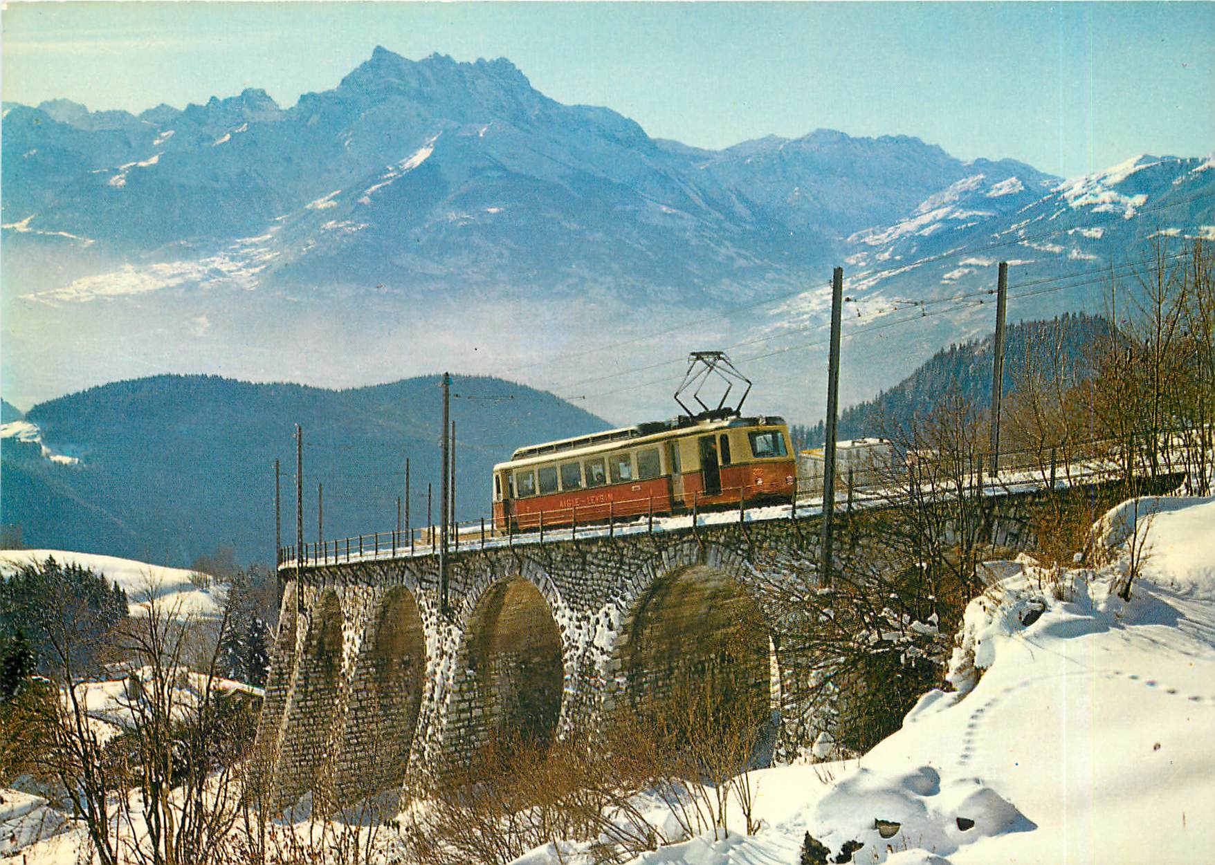 CPM Switzerland Leysin Alpes Vaudoises Le train Aigle Leysin et vue sur les dents du Midi