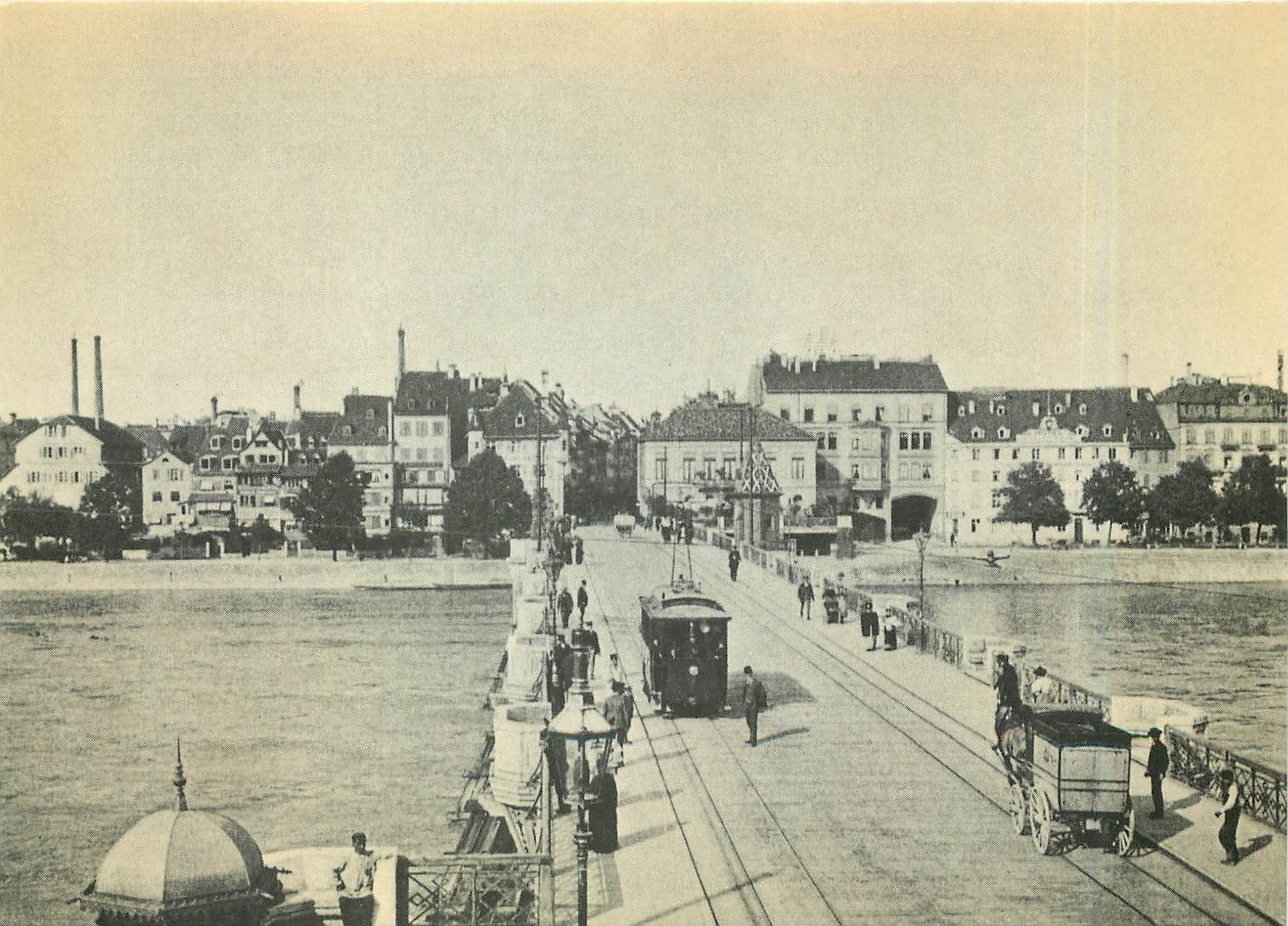 CPM Mittlere Rheinbrucke Basel mit elektr Trambetrieb 1895
