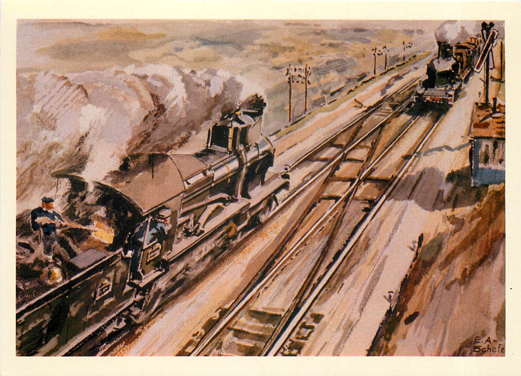 CPM Croisement de trains remorques par des Coupe Vent Grosses C Schefer