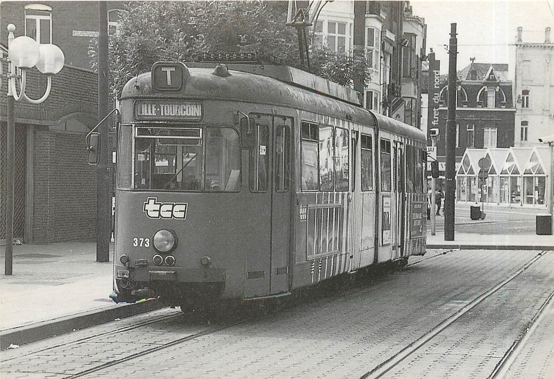 CPM Gros Plan sur le Mongy Tramway articule Duwag 373 au terminus de Tourcoing Juin 1993