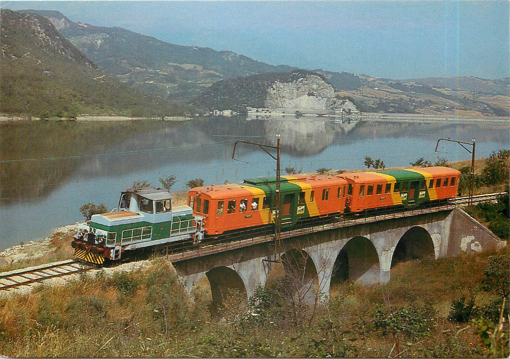 CPM Ferrovia Adriatico Sangritana The coloured Valley Train runs along the Bomba Lake