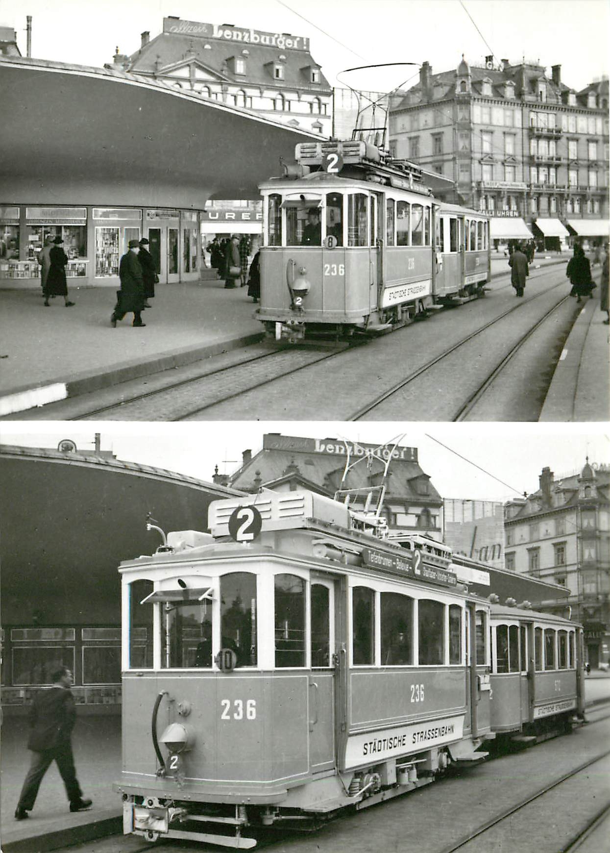 CPM verein tram-museum zuerich Motorwagen Ce 2/2 236 der St. St. Z. vor und nach dem Umbau. Bellevue