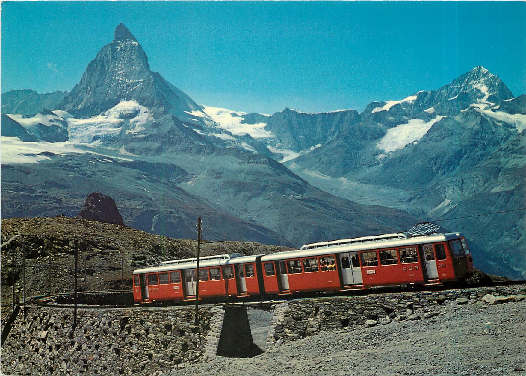 CPM Gornergratbahn mit Matterhorn (4478m) The Gornergrat-Railway and Matterhorn (alt.14776 ft.)