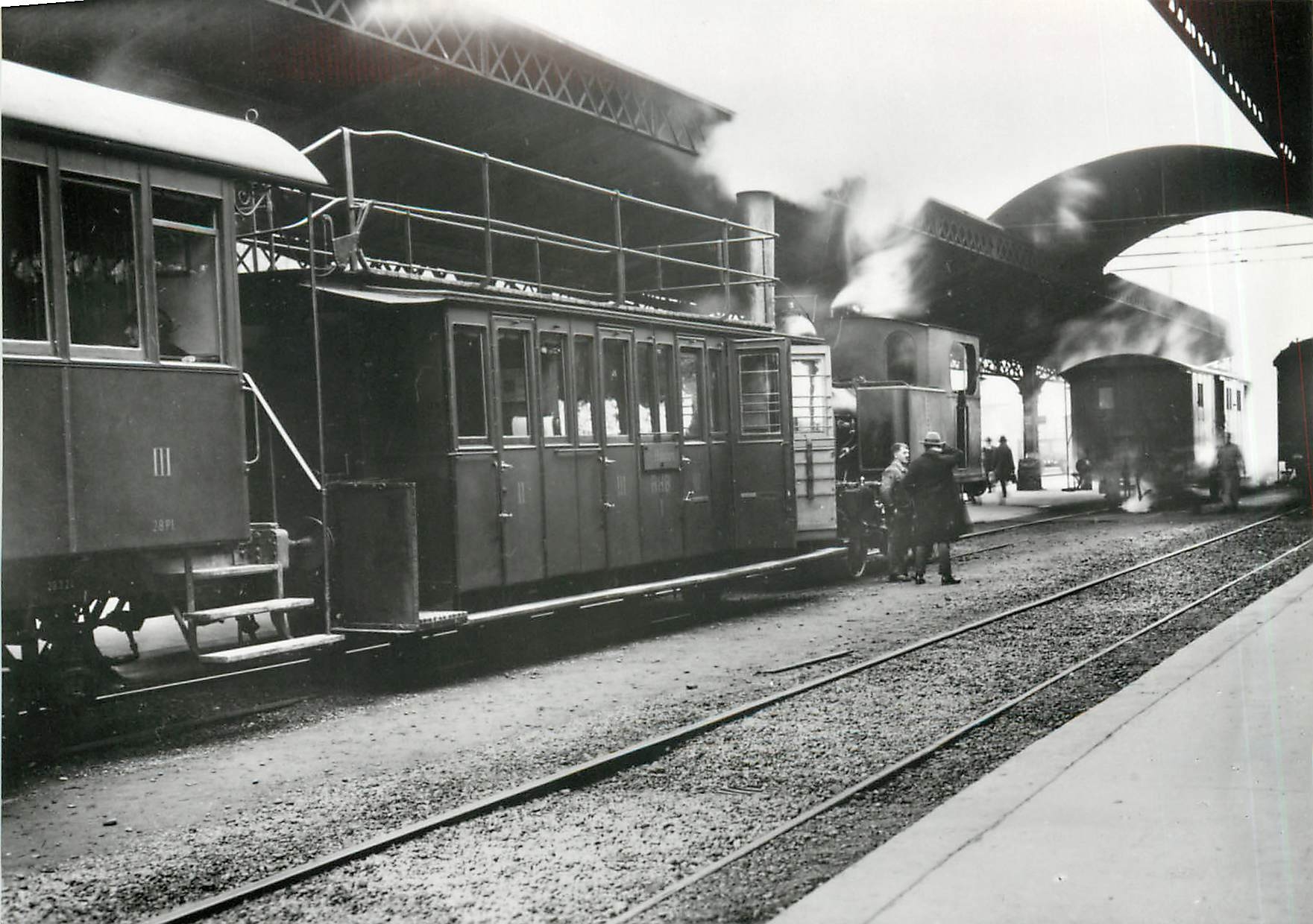 CPM RHB-Dampfzug in Rorschach mit Doppelstockwagen BCF2 1 um die Jahrhundertwende