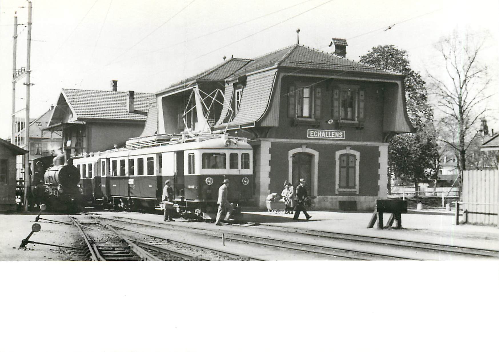 CPM Laussane-Echallens-Bercher G 3/3 8 SLM 2095/1908 CFe 4/4 22 SWS/SAAS/1935 au debut de l'electrif