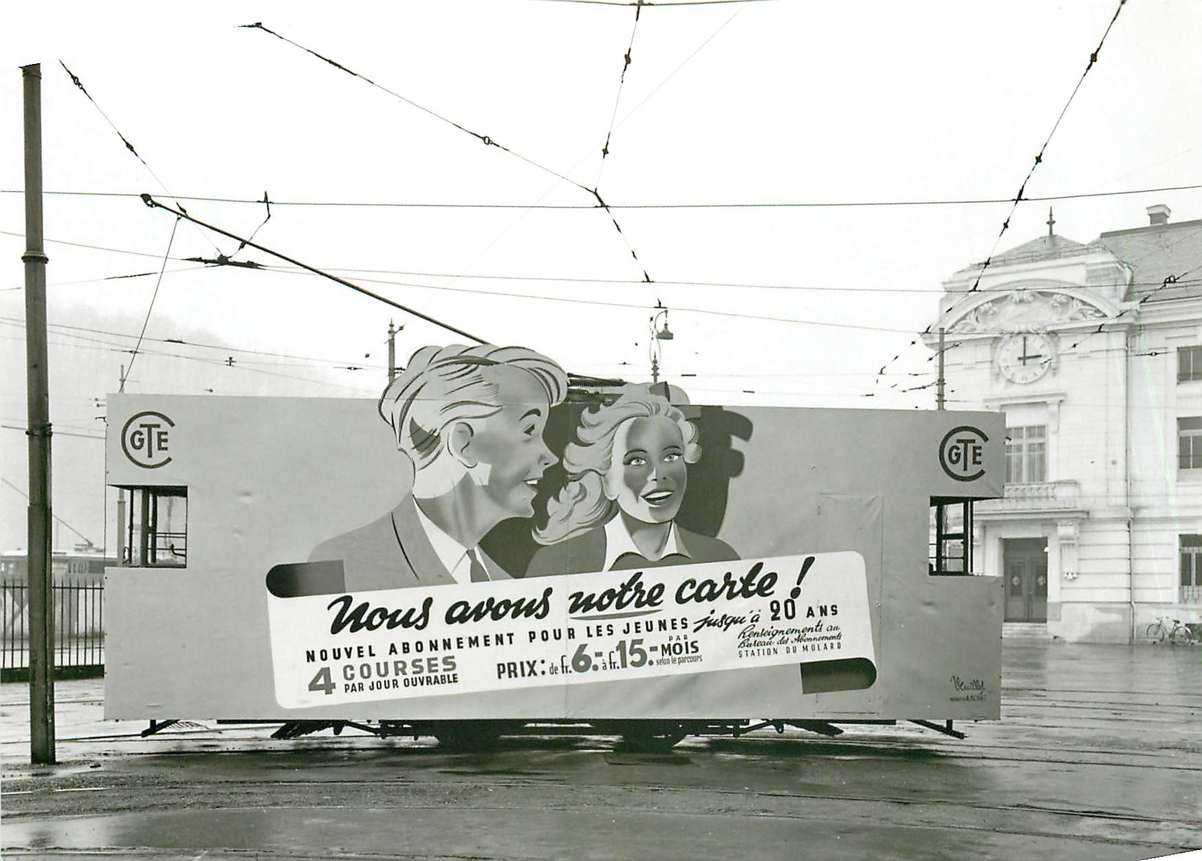 CPM Geneve depot de la Jonction voiture reclame vers 1945