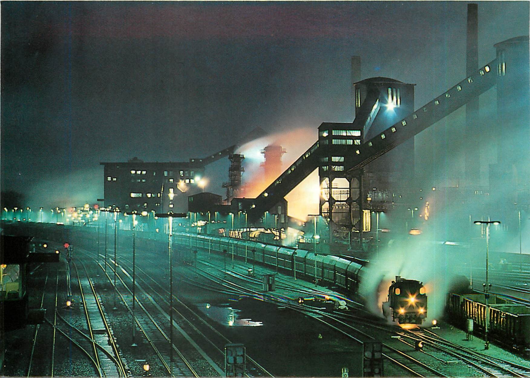 CPM Dampflokomotiven beim Eschweiler Bergwerks-verein Naechtlicher Blick auf die Kokerei Anna in Als