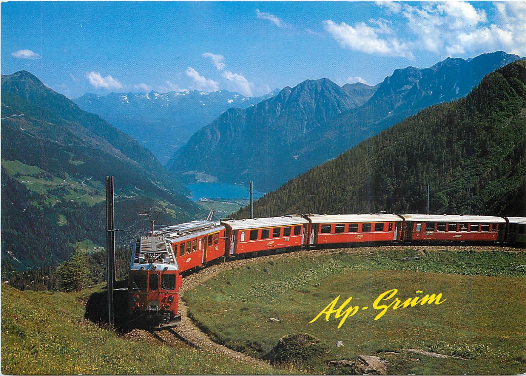 CPM Rhaetische Bahn bei der Alp Gruem mit Blick ins Puchlav und Veltlin