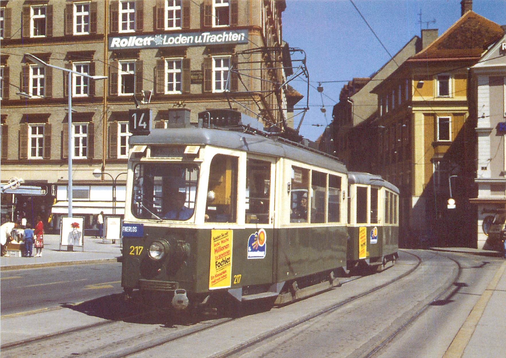CPM GVB Tw 217+ Bw Linie 14 am 29. Oktober 1987 auf der Hauptbruecke