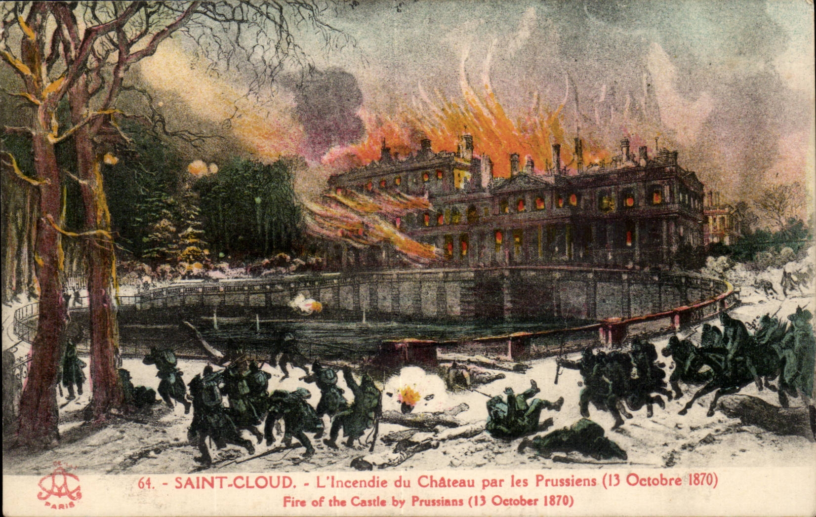 Saint Cloud CPA L'incendie du chateau par les Prussiens (13 octobre 1870)