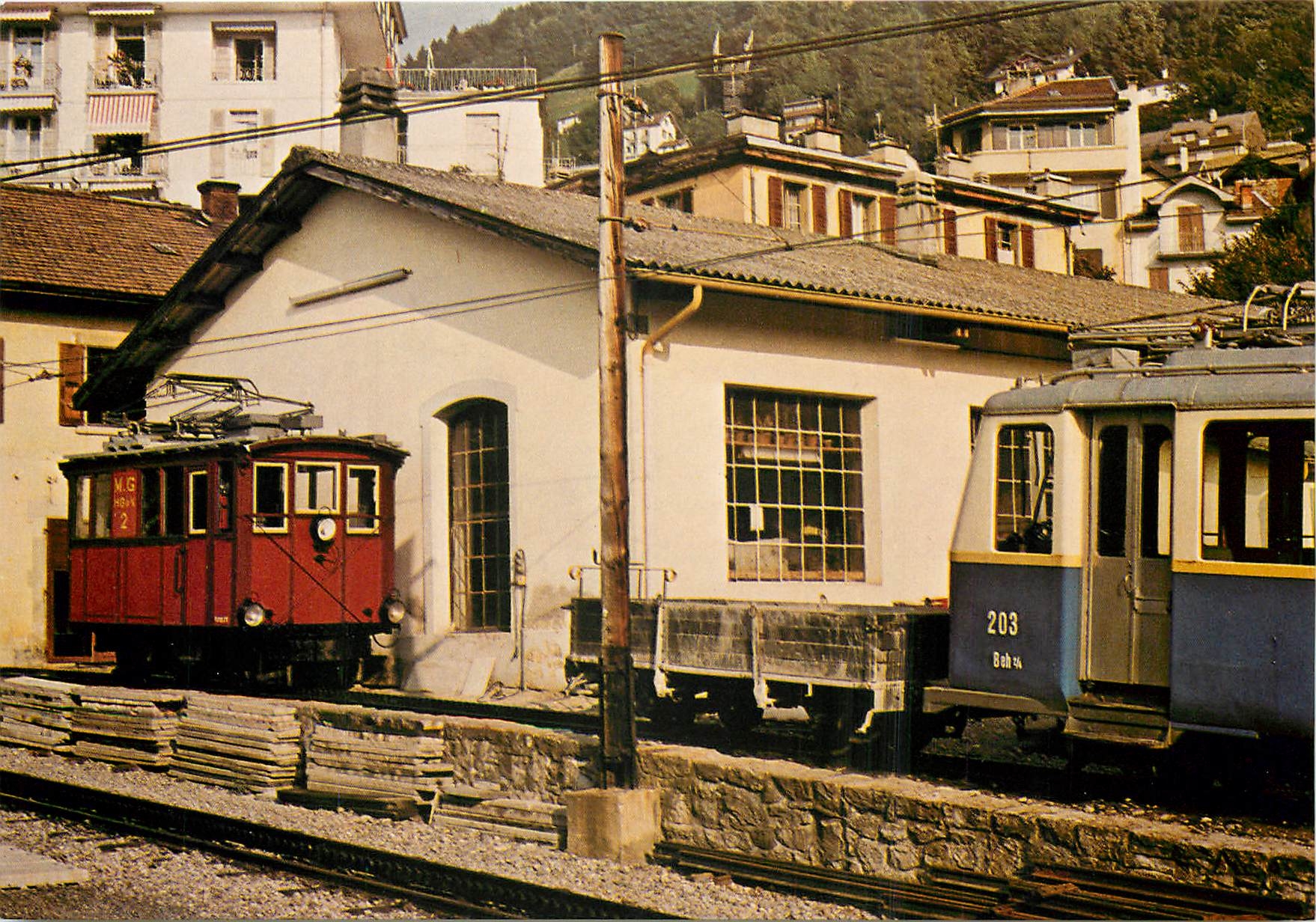 CPM Locomotive MGI et automotrice GN pour la pousse de wagons de marchandises Glion