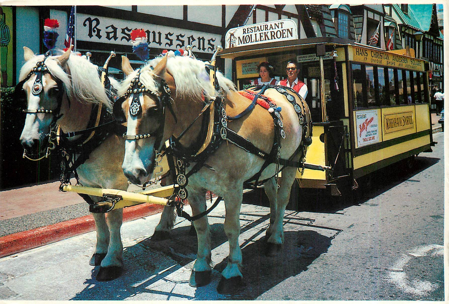 CPM The old time Trolley drawn by two superb Belgian draft horses California