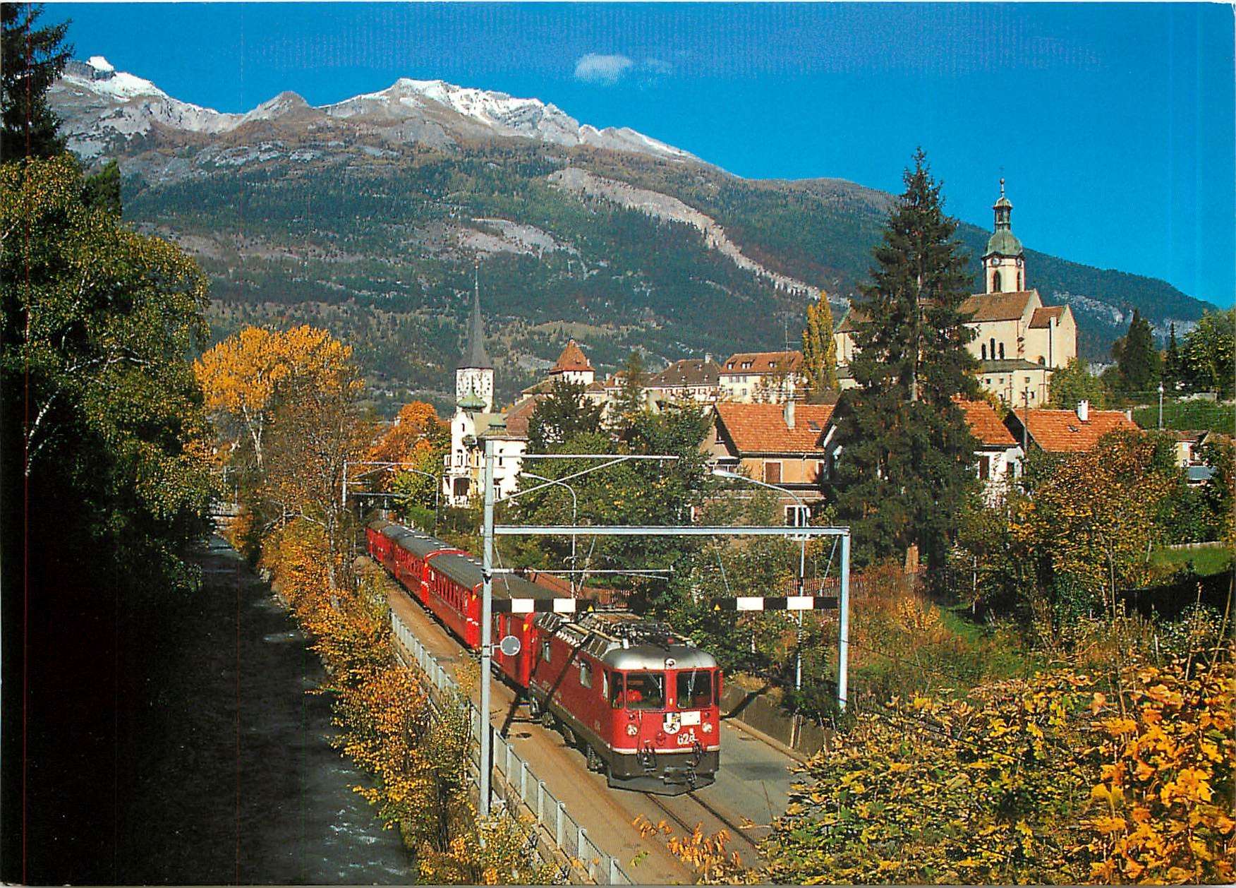 CPM Rhatische Bahn Arosa Bahn in Chur Sand mit der Kathedrale und Martinskirche