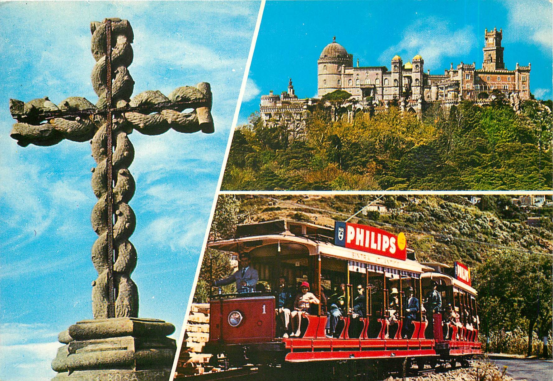 CPM Sintra Portugal haute croix palais de la Peine et tramway