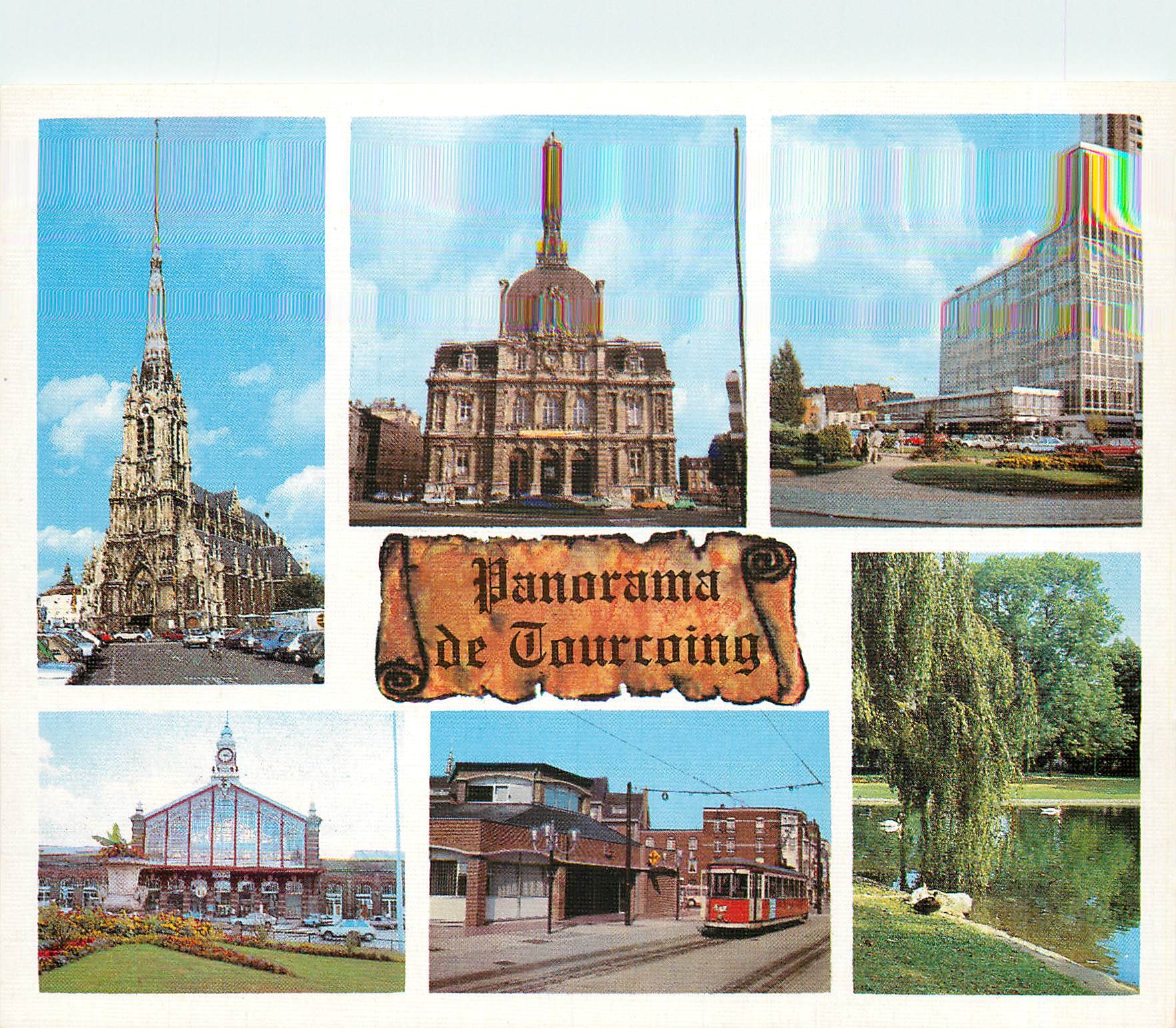 CPM Tourcoing église St Christophe hotel de ville centre général de Gaulle la gare le Mongy le parc