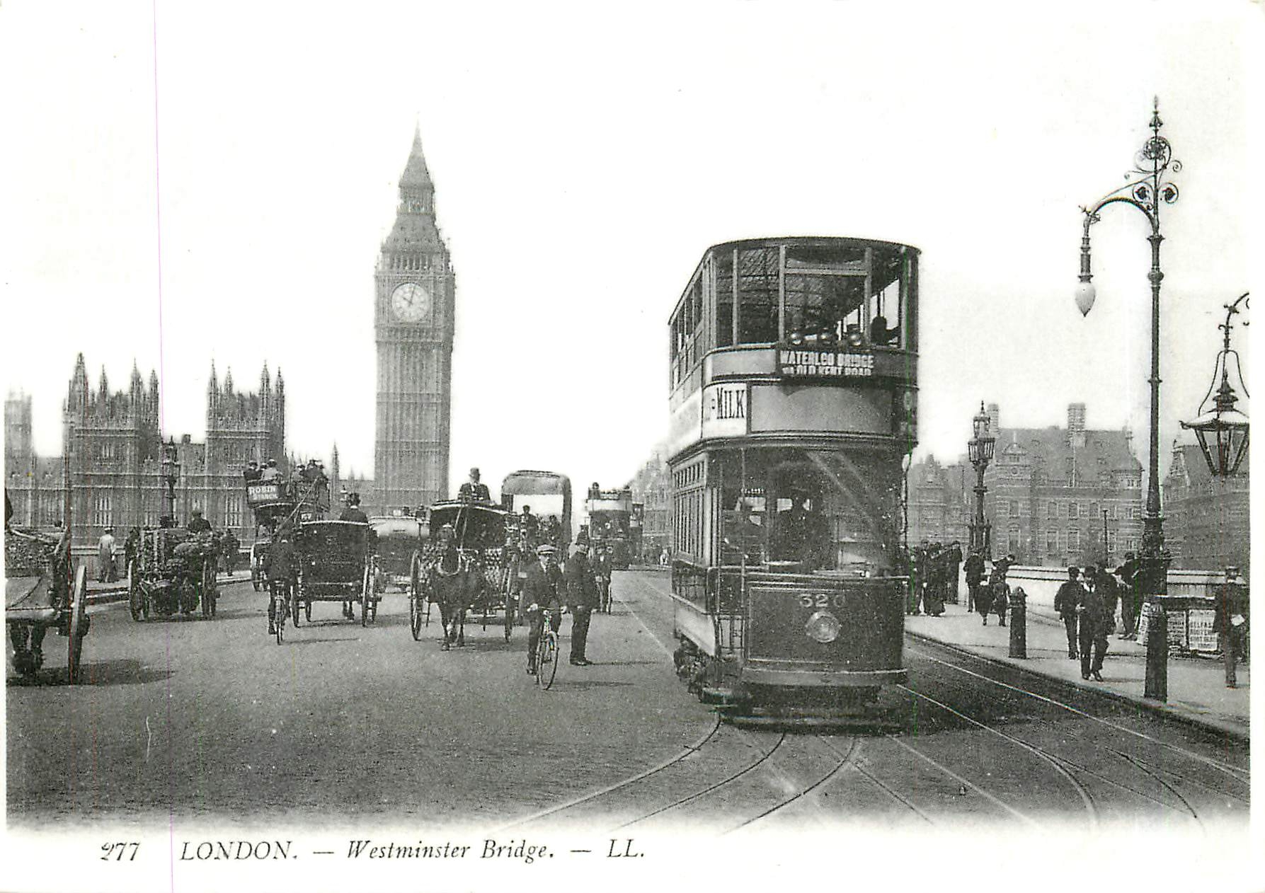 CPM Westminster bridge this turnof the centery view shows big ben to the left of the tram and Scotla