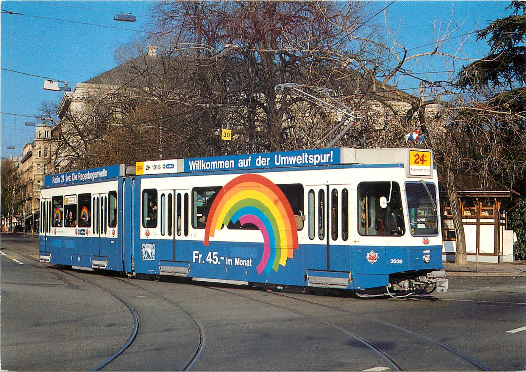 CPM Verkehrsbetriebe der Stadt Zurich Electric motor car Be 4 6 2036 publicizing rainbow season tick