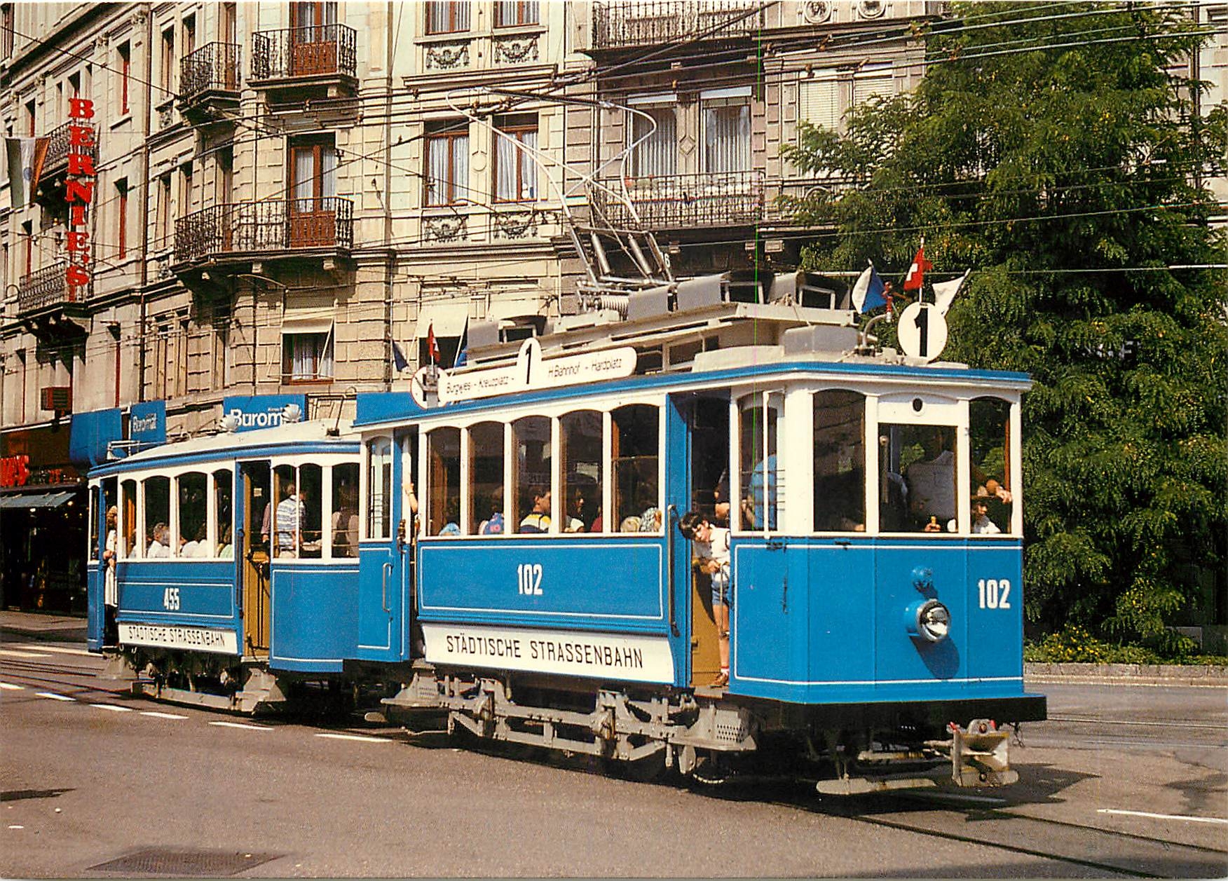 CPM Verein Tram Museum Zurich Motor Car Ce 2 2 102 and trailer C2 455
