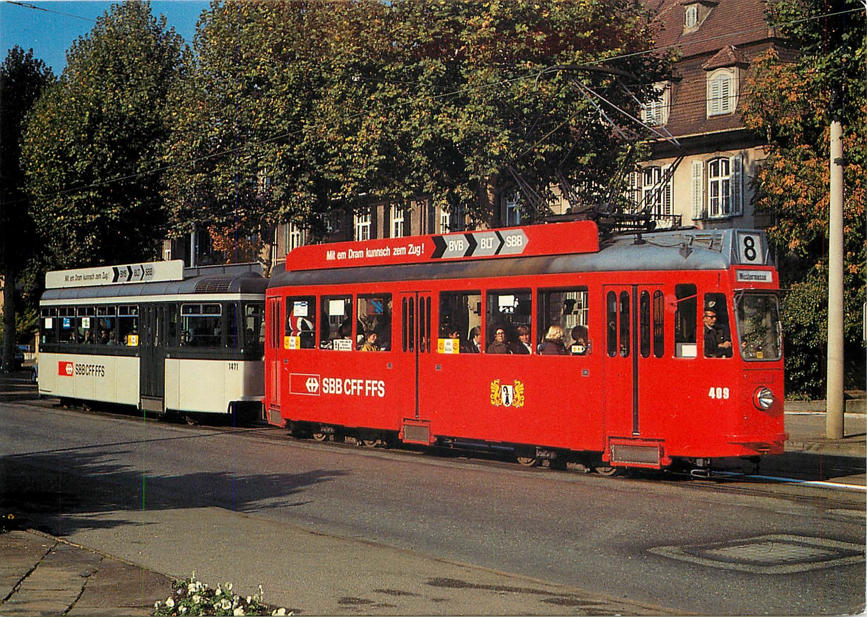 CPM Basker Verkehrsbetriebe Motor car Be 4 4 409 and trailer Bs 1471