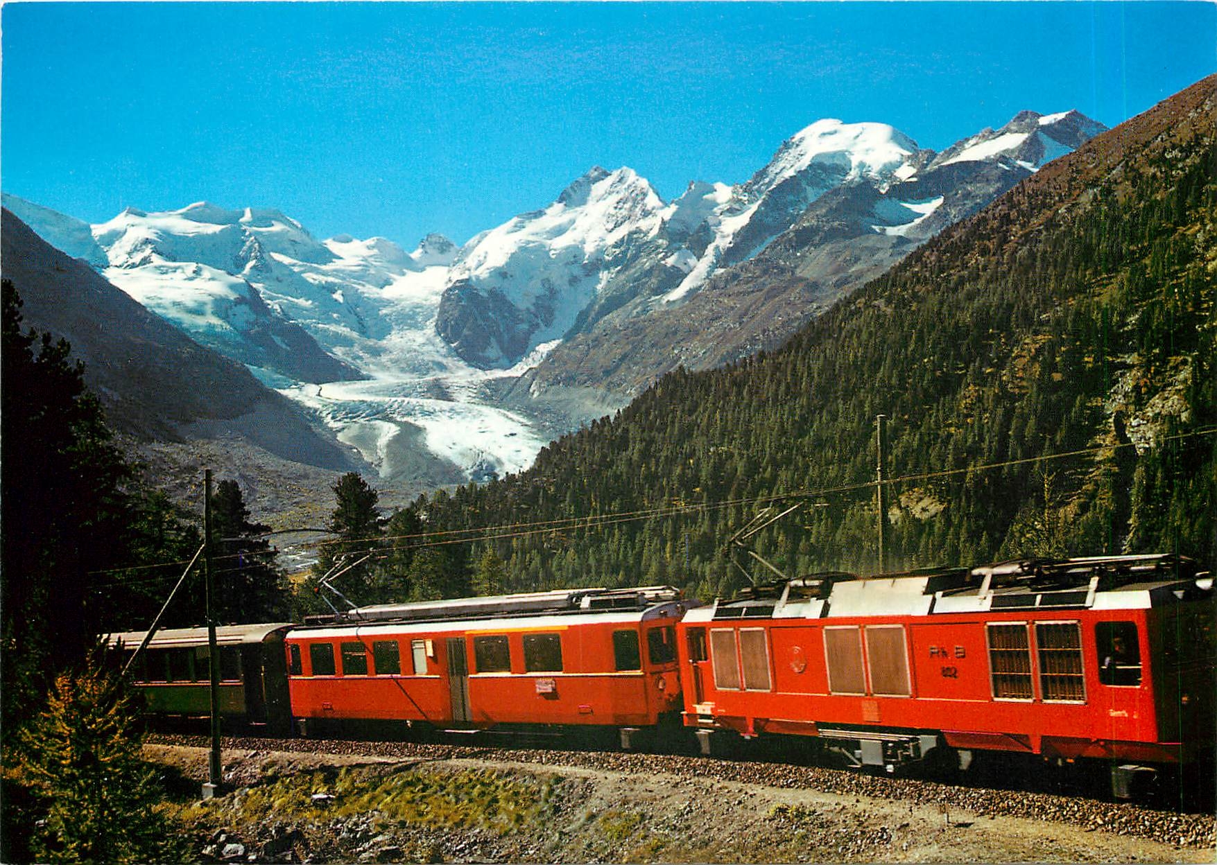 CPM Schweiz Berninabahn mit Moreratschgletscher Bellavista Piz Bernina und Piz Morteratsch 