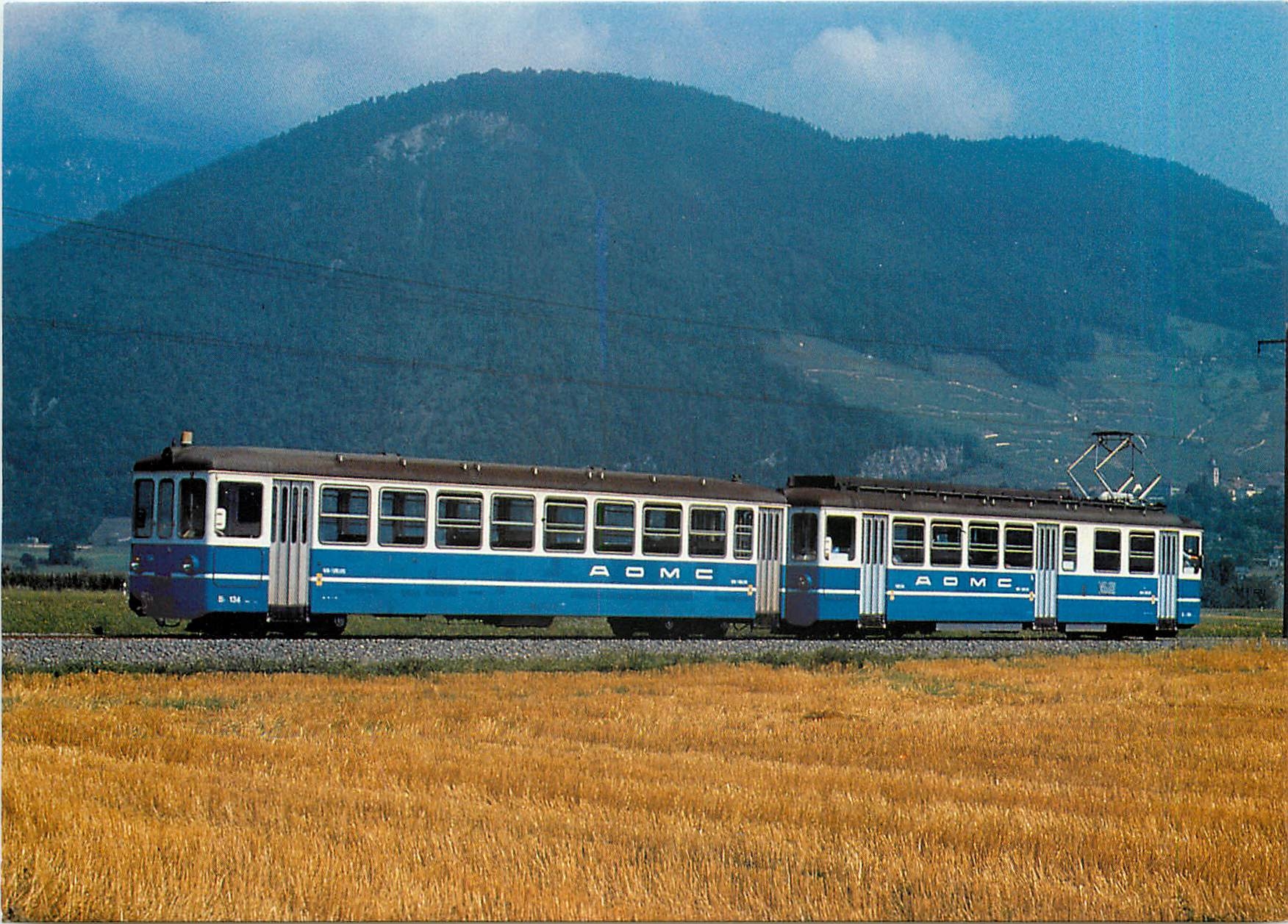 CPM Chemin de fer Aigle Ollon Monthey Champery Push pull train Be 4 4 104 and Bt 134 