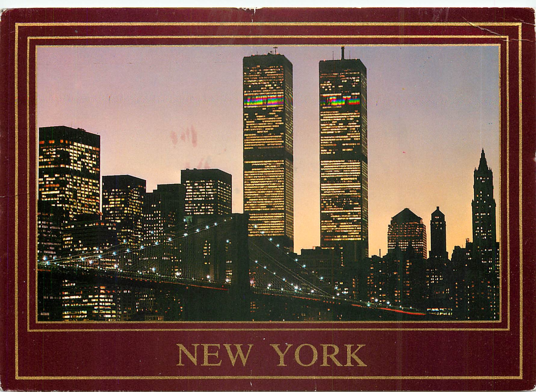 CPM New York The Brooklyn Bridge surroundeed by the towering lower Manhattan skyline 