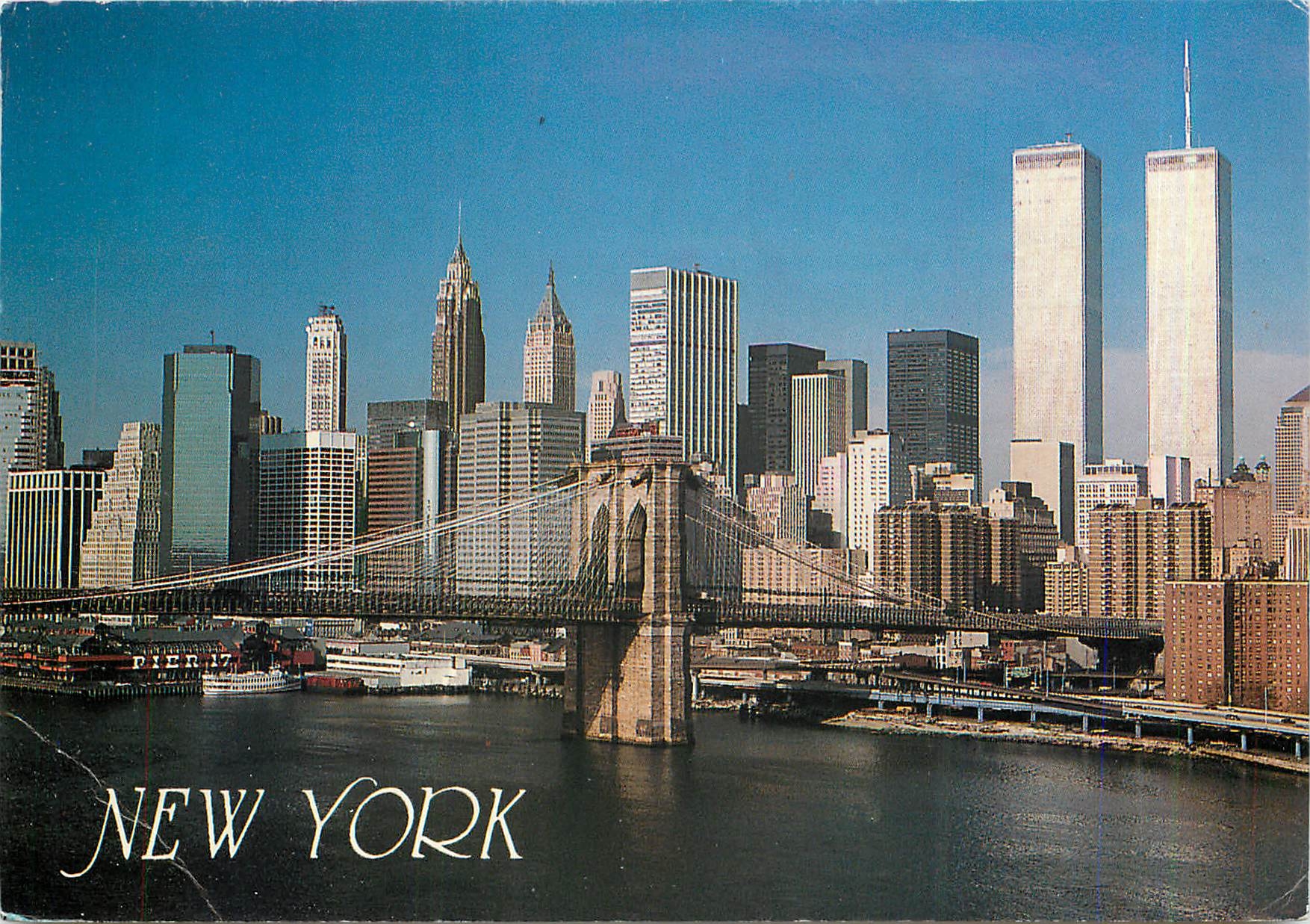 CPM New York Exciting View of Downtown Manhattan Skyline with Brooklyn Bridge in the Foreground New 