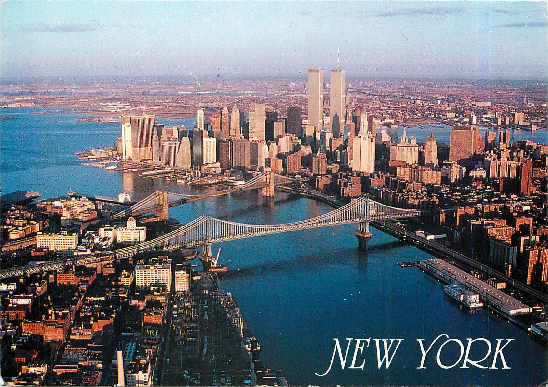 CPM New York Exotic lower New York aerial view showing Manhattan and Brooklyn Bridges