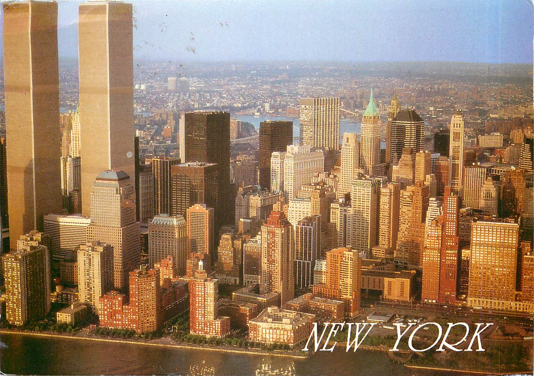 CPM New York The Twin Towers of the World Trade Center and Battery Park City at the Foot of Manhatta