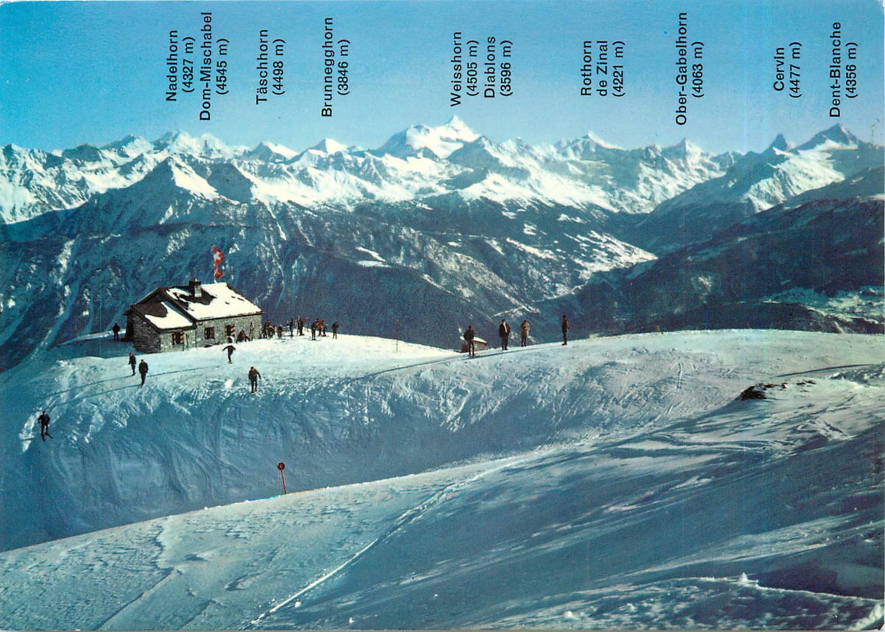 CPM Crans Montana La cabane des Viollettes et le panorama des Alpes Valaisannes