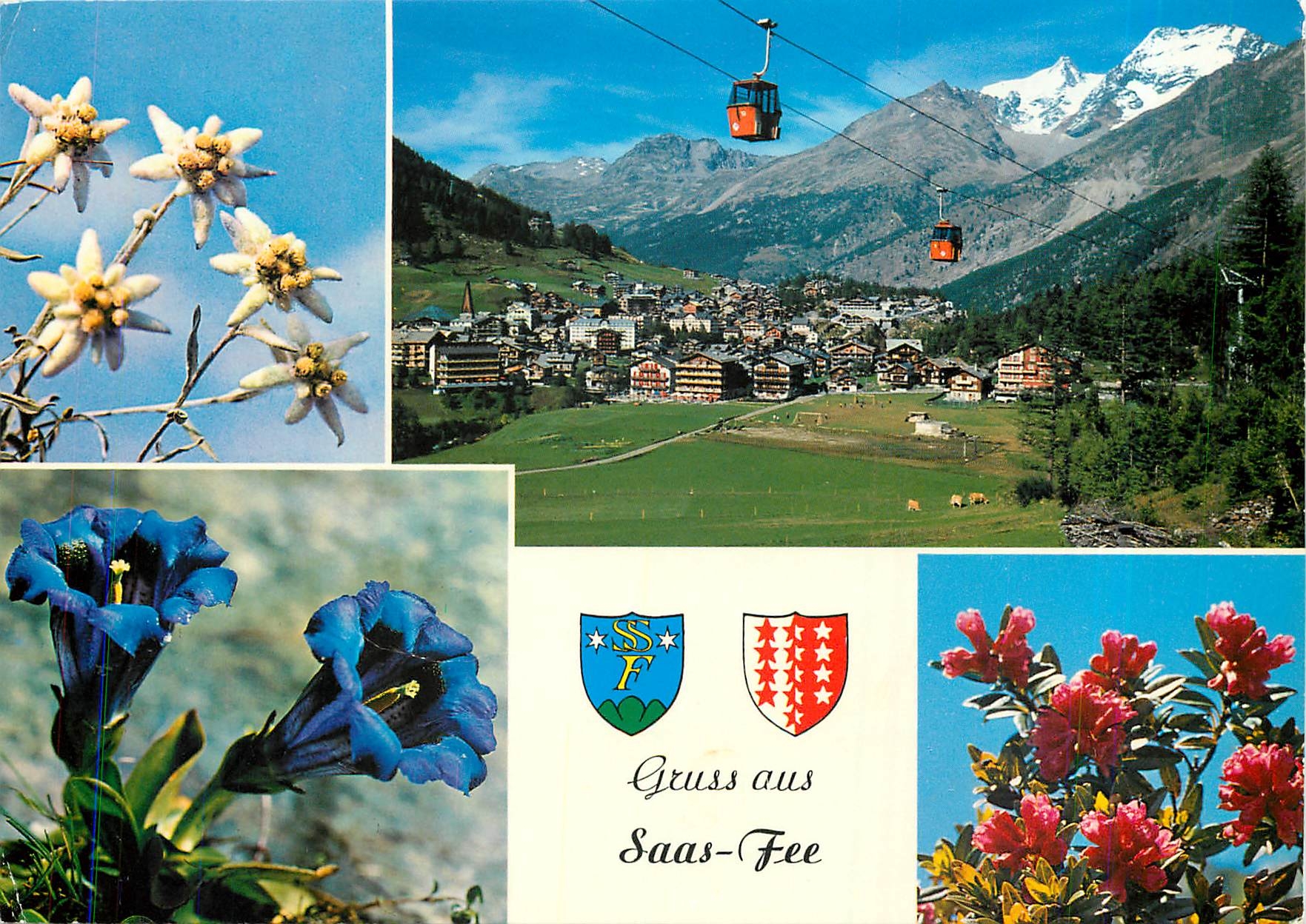 CPM Gruss aus Saas Fee Wallis Gondelbahn Langfluh mit Fletschorn und Lagginhorn