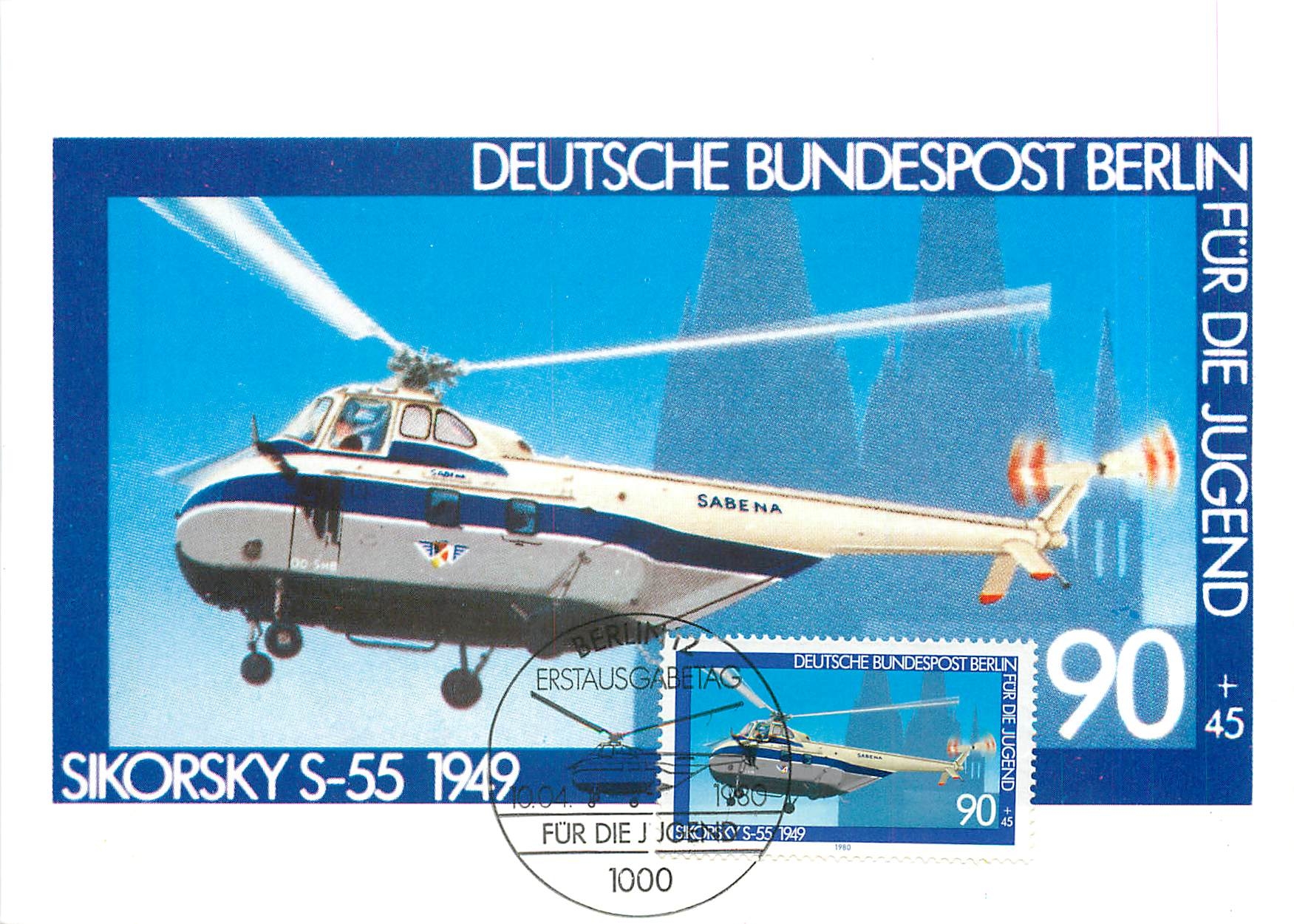 CPM Sikorsky S 55 1949 Deutsche Bundespost Berlin fur die Jugend 