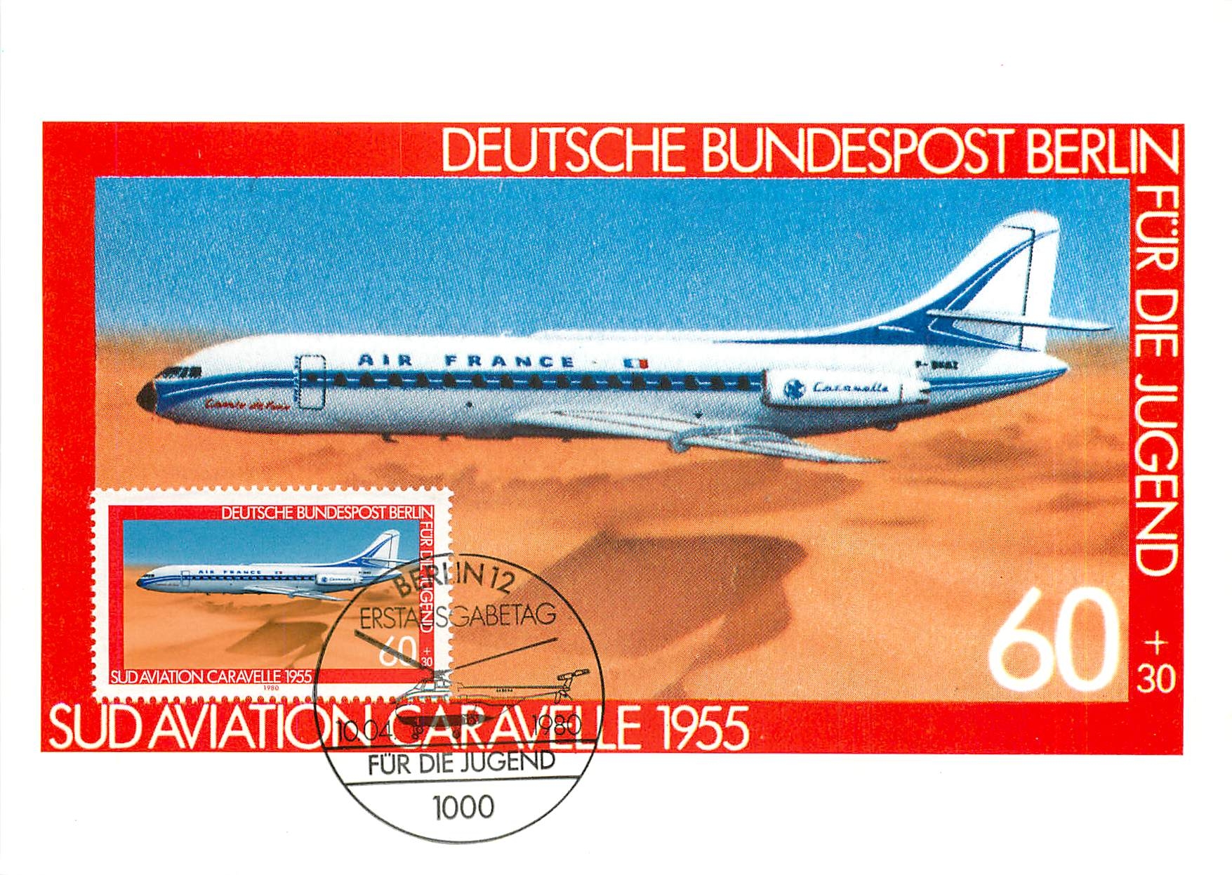CPM Sud Aviation Caravelle 1955 Deutsche Bundespost Berlin fur die Jugend 
