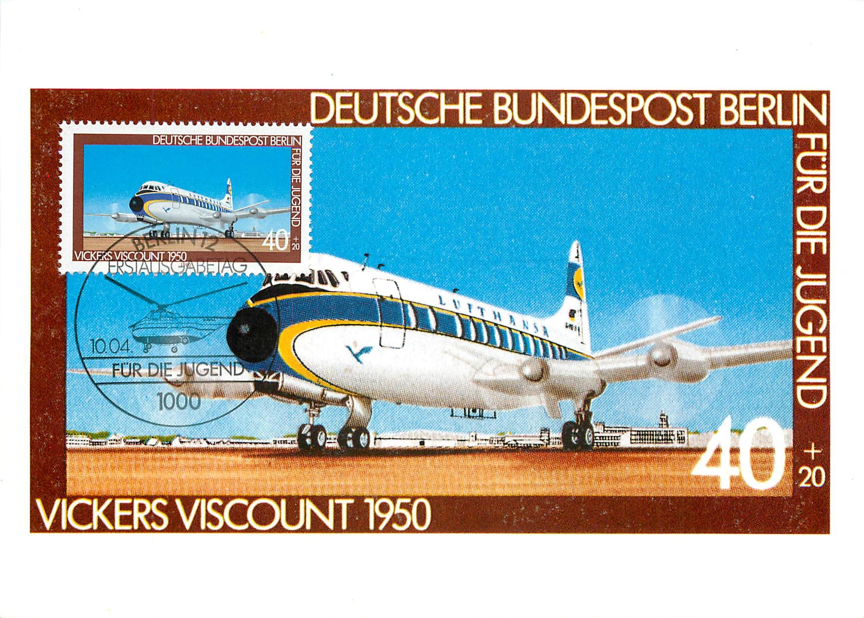 CPM Vickers Viscount 1950 Deutsche Bundespost Berlin fur die Jugend 