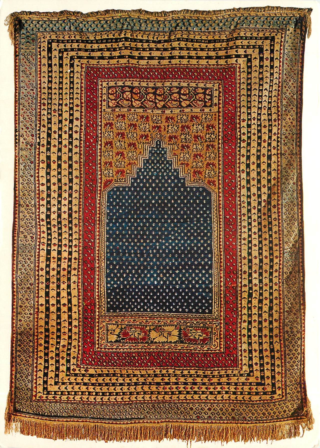 CPM Gebetteppich mit blauem Mihrab Wolle Ghiordes Kleinasien Sammlung Robert Akeret im Muraltengut Z