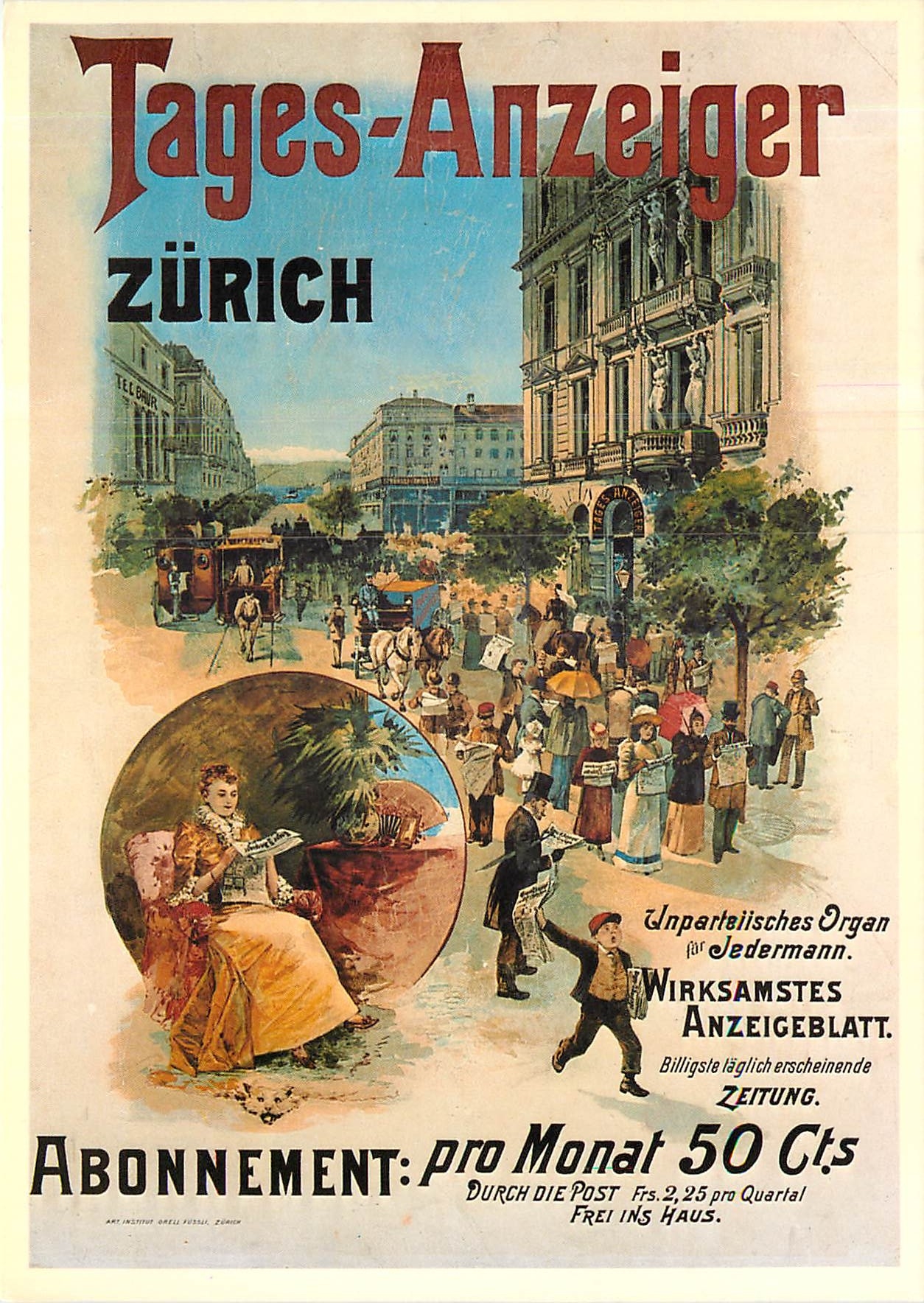 CPM Historisches Plakat Tages Anzeiger vor 1900 Kunstler unbekannt Tages µAnzeiger Zurich