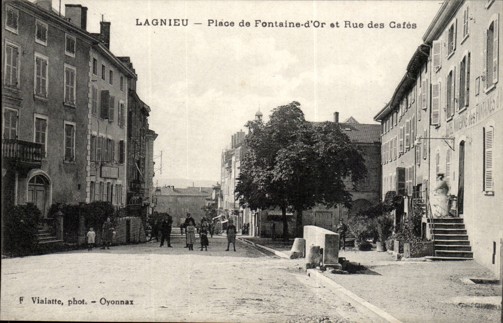 Lagnieu - Place of the Gold Fountain and Street of the Coffees - CPA