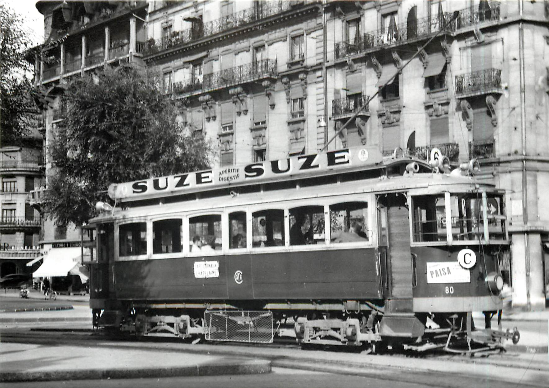 CPM Ligne 6 train pour Chatelaine a la place des Eaux-Vives 17.8.1948