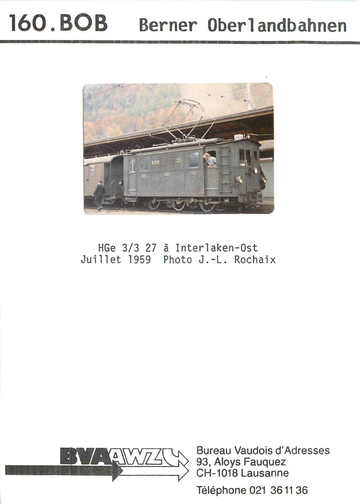 Photo HGe 3/3 27 a Interlaken-Ost Juillet 1959