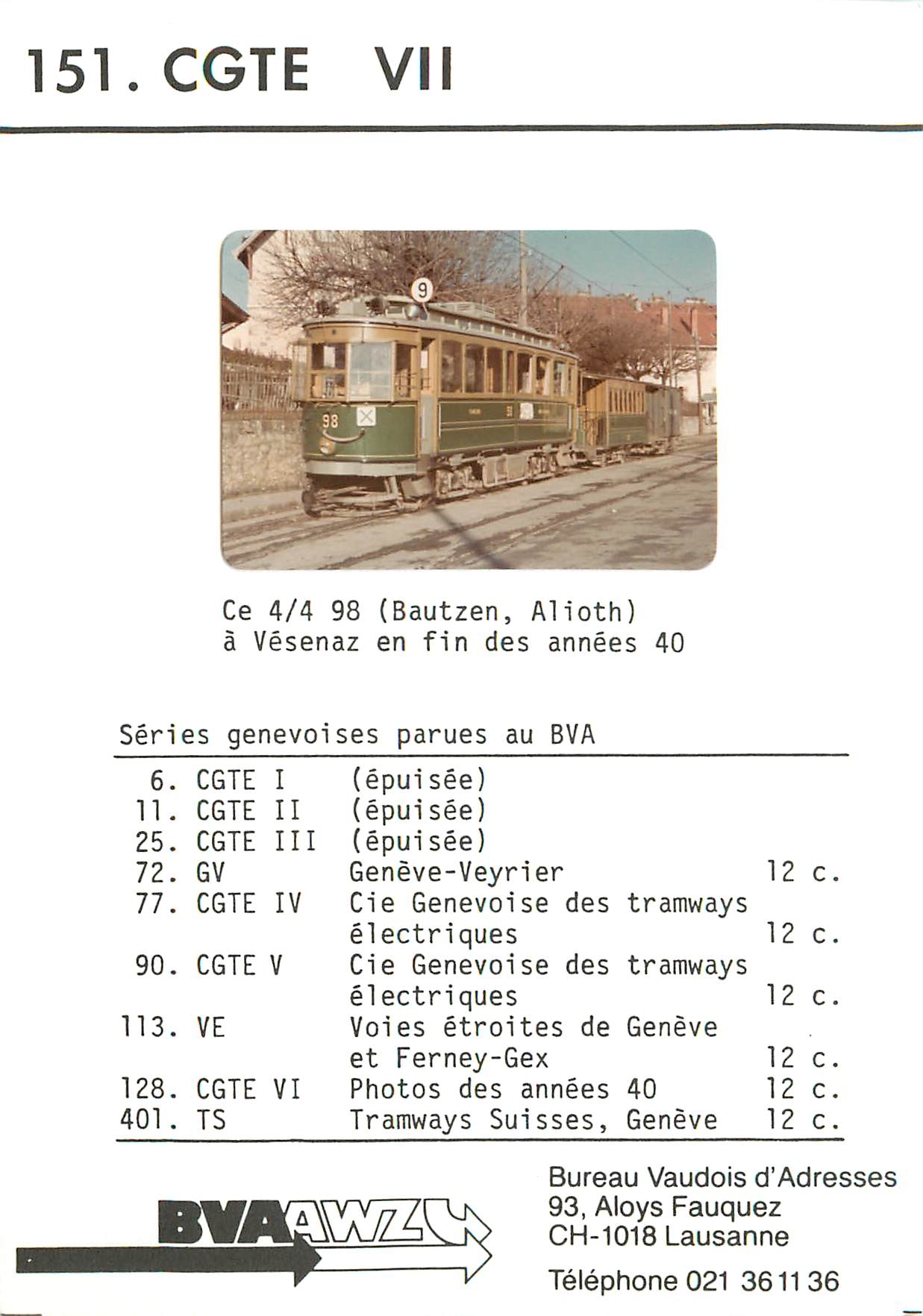 Photo Ce 4/4 98 (Bautzen Alioth) a Vesenaz en fin des annees 40