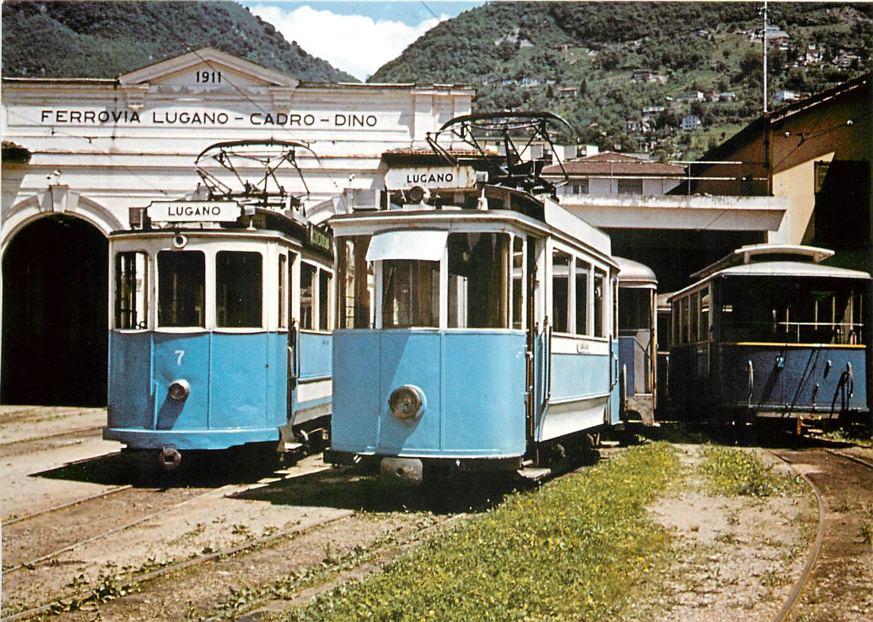 CPM Tramwagen von Mendrisio und Lugano in alten Tagen vereint bei der Lugano-Cadro-Dino Bahn LCD