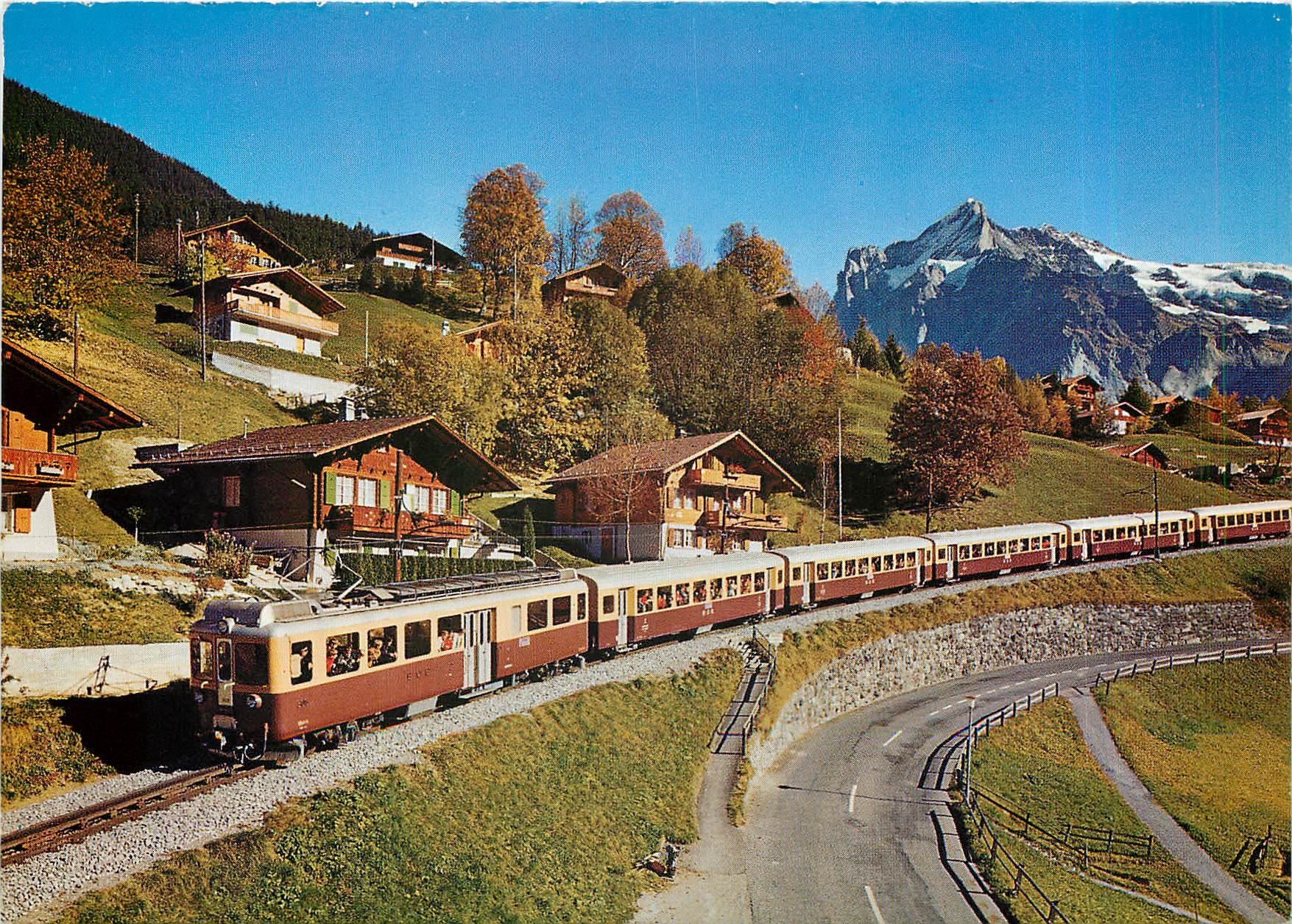 CPM Train automoteur des Chemin de fer de l'Oberland bernois près de Grindelwald / Wetterhorn
