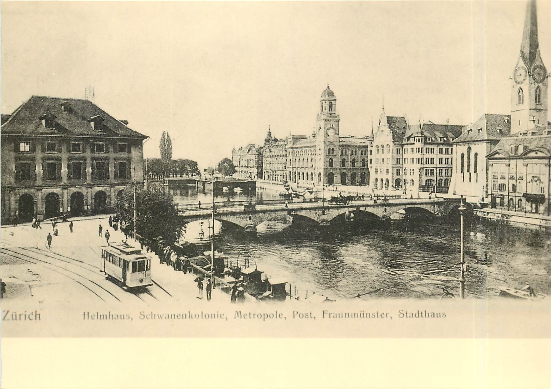 CPM Munsterbrucke und Rathausquai mit neuem Tramwagen Nr 113 anno 1903