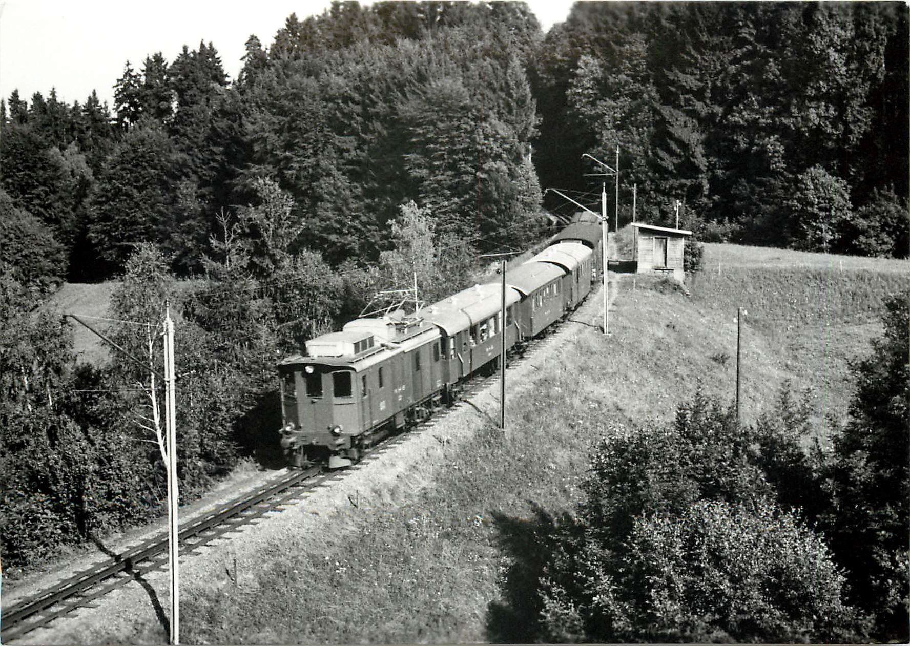 CPM Bis 1967 taglish zu sehen RHB-Lok von 1930 mit Zweiachs-Personen und Guter-Wagen