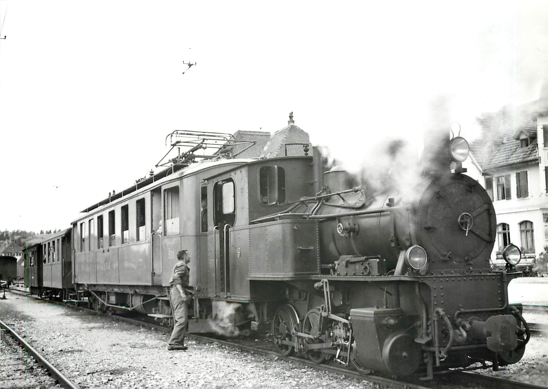 CPM train spécial pour Saignelégier au Noirmont 10.8.1952. photo P. Willen
