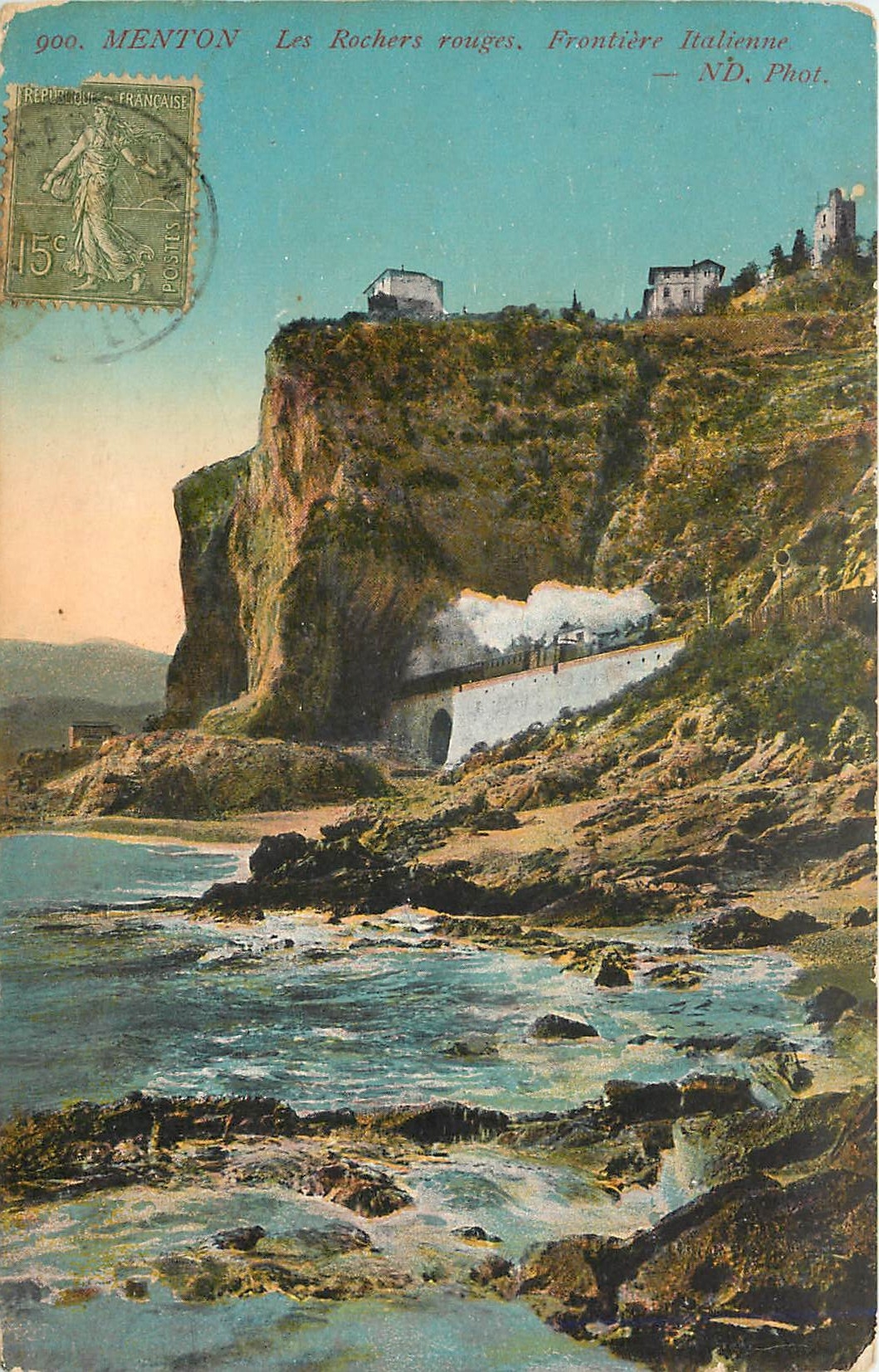 CPA Menton Les Rochers rouges Frontiere Italienne