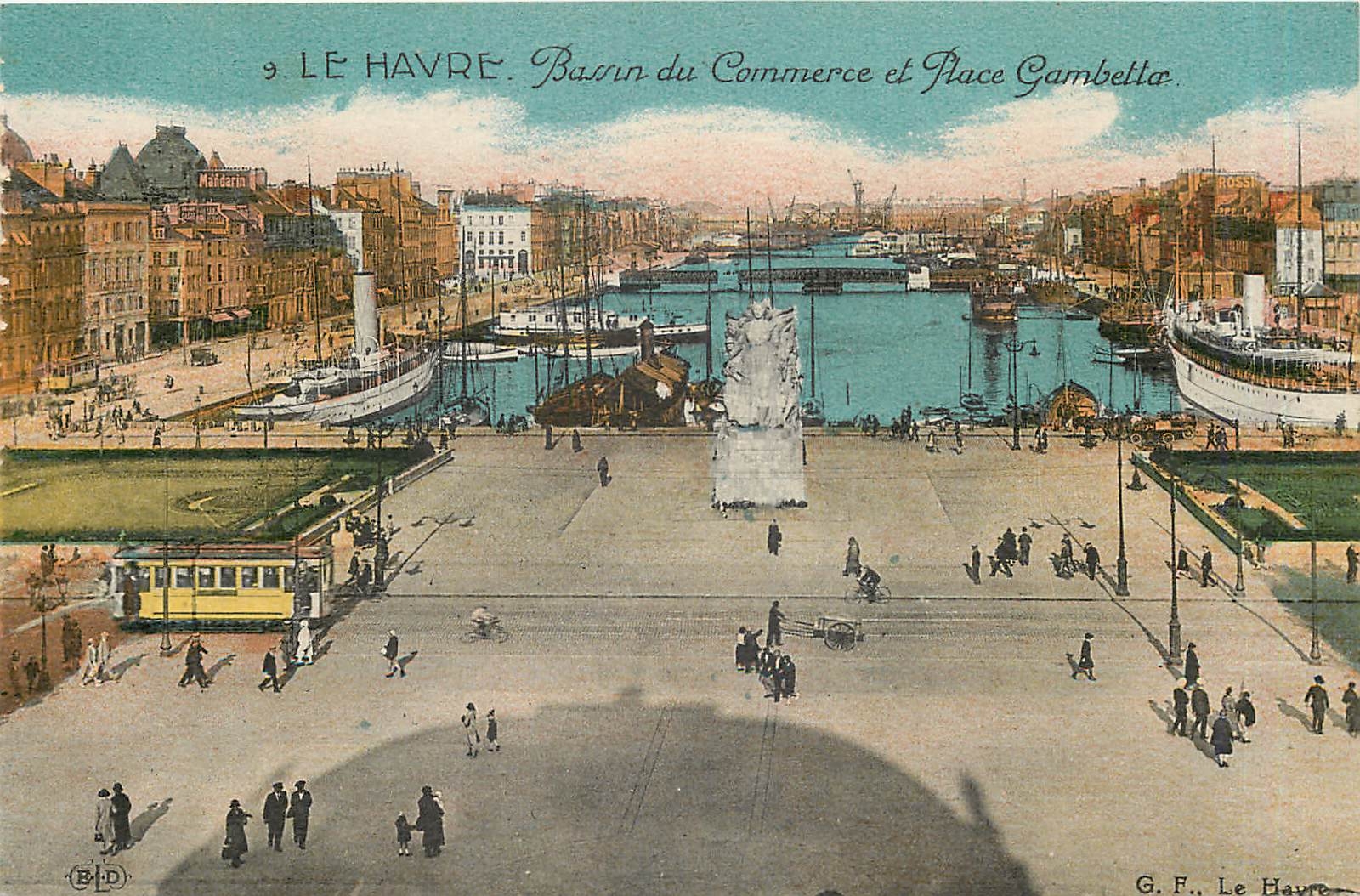 CPA Le Havre Bassin du Commerce et Place Gambetta Tramway