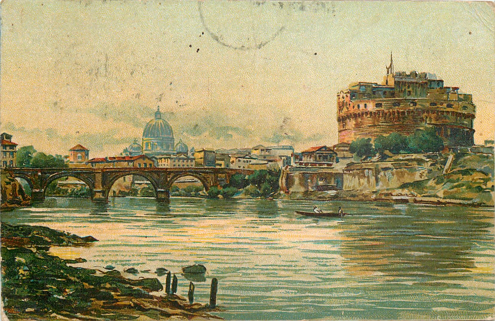 CPA Roma Castel S Angelo Mausoleo Adriane Ponte e Cupola di S Pietro