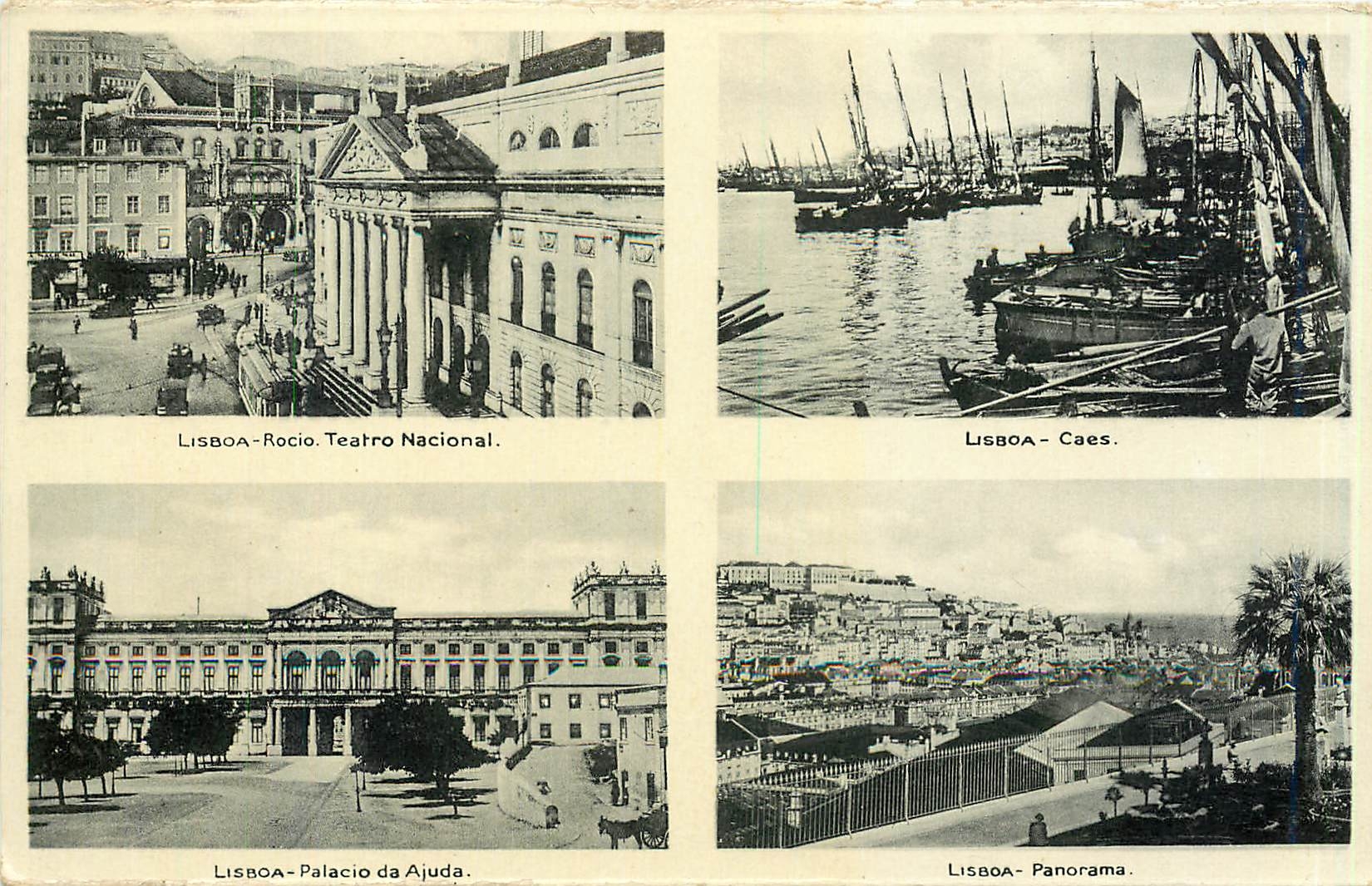 CPA Lisboa Rocio Teatro Nacional Caes Palacio de Ajuda Panorama