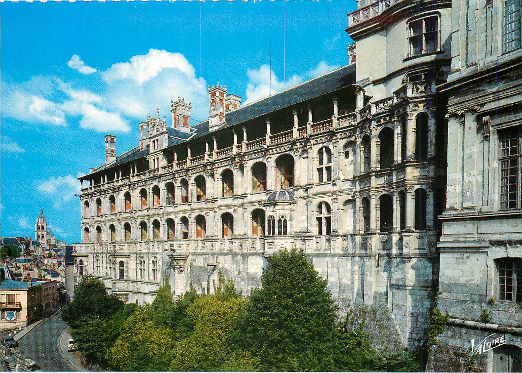 CPM Blois Loir et Cher L'Aile Francois 1er du Chateau Au fond a gauche la cathedrale Saint Louis